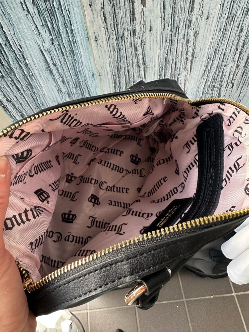 NEW Juicy Couture Black Bowler Bag with Gold Hardware and Crossbody Strap - Picture 8 of 10